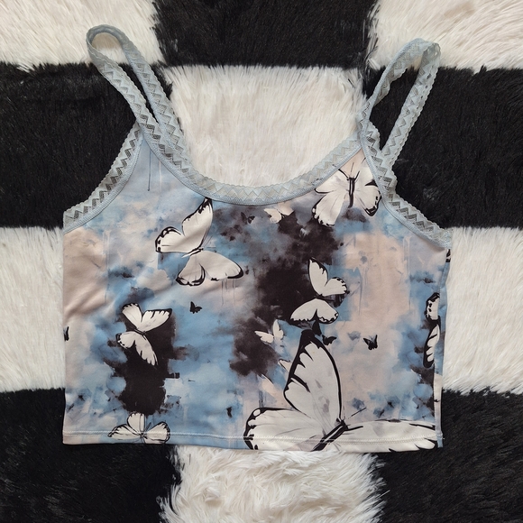 Tops - Blue Butterfly Crop cami - Grunge Fairycore Y2K